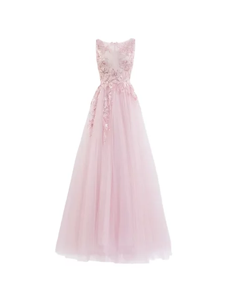 Rochie maxi Saiid Kobeisy cu broderie din tul roz