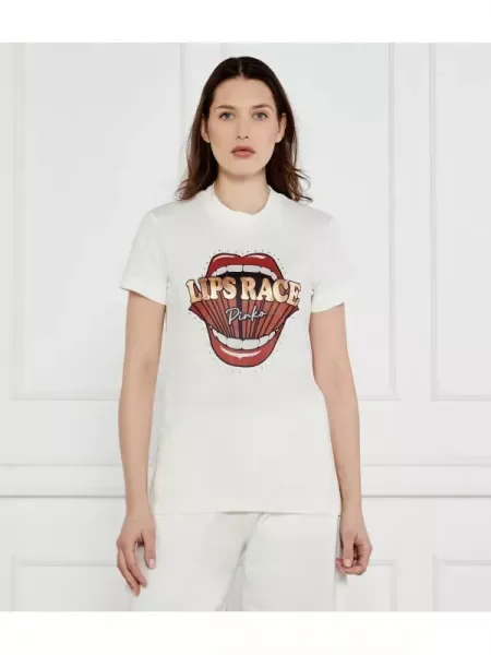 Pinko Tricou TRAPANI Lips Race | Straight fit alb
