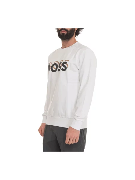 Bluza Boss z okrągłym dekoltem z logo biała
