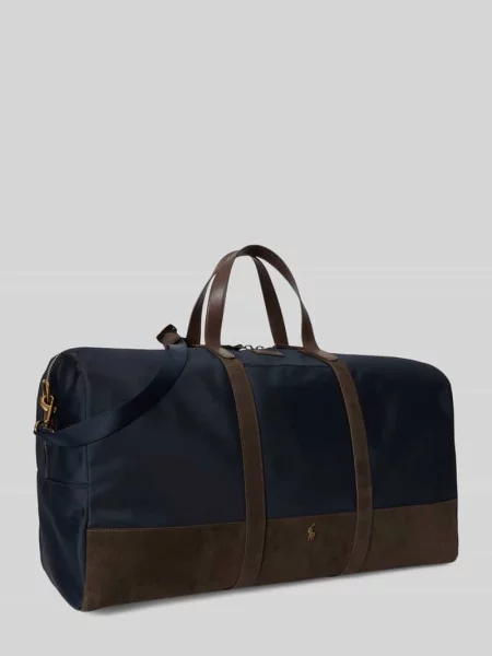 Torba weekendowa z czystej bawełny z obszyciem ze skóry welurowej Polo Ralph Lauren granatowa