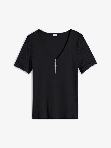 T-shirt z prążkowanej bawełny czarna