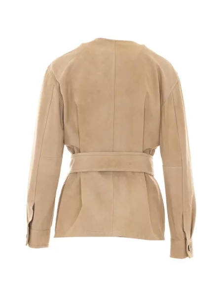Cu centură geacă Max Mara din piele de căprioară bej