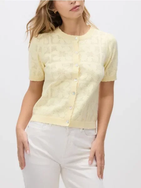 Reserved Cardigan ajurat galben-deschis galben