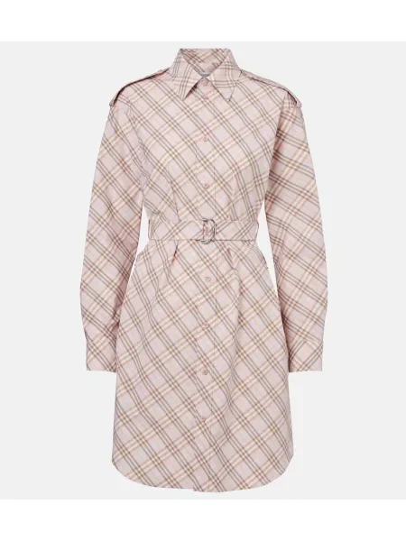 Sukienka koszulowa Burberry w kratkę garniturowa różowa