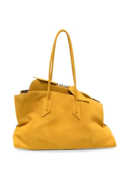 Geantă shopper The Attico din piele de căprioară cu imprimeu geometric galben