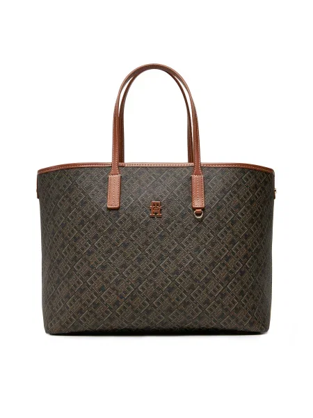 Tommy Hilfiger Дамска чанта Th Monoplay Leather Tote черен