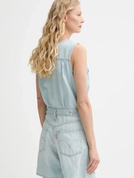 Levi's salopetă din denim VEST ROMPER cu decolteu in v albastru