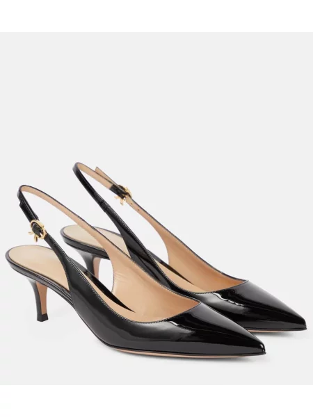 Кожени полуотворени обувки Gianvito Rossi с отворена пета черно