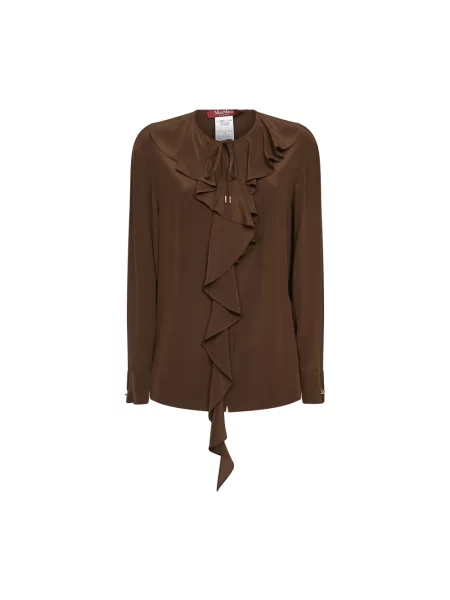 Lniana bluzka Max Mara Studio z falbankami biała