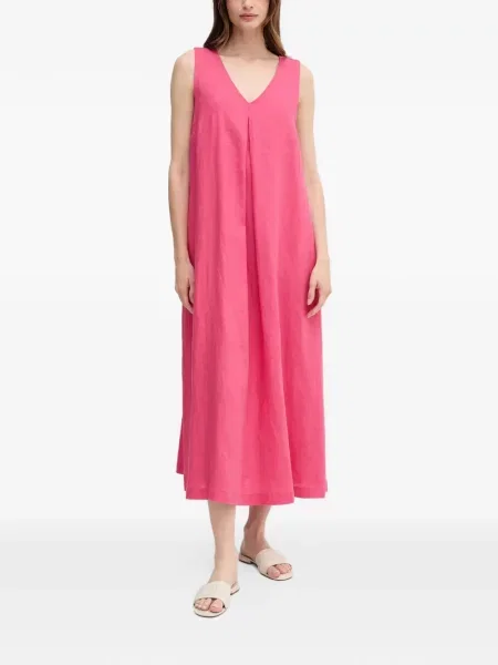 Rochie midi Benetton cu decolteu în V roz