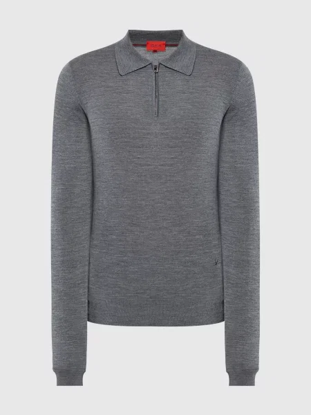 Шерстяное меланжевое поло Isaia серое