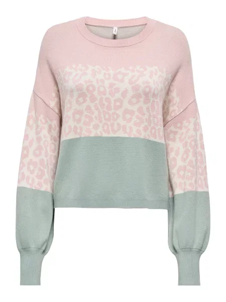 ONLY Pulover ONLLEONA verde jad / roz alb