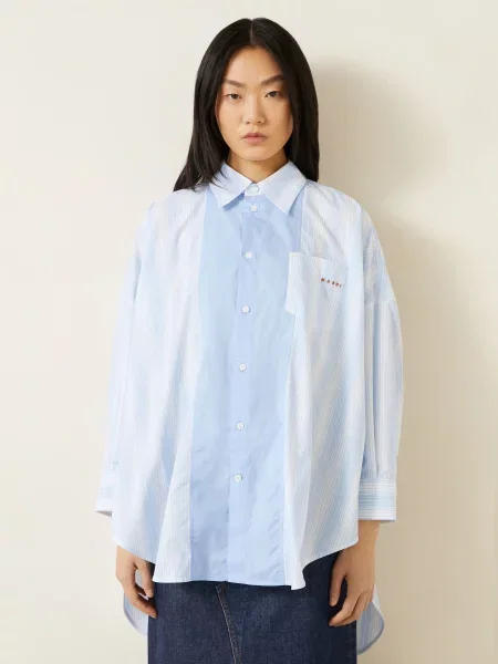 Marni Košile Oversize tmavě modrá / černošedá bílá