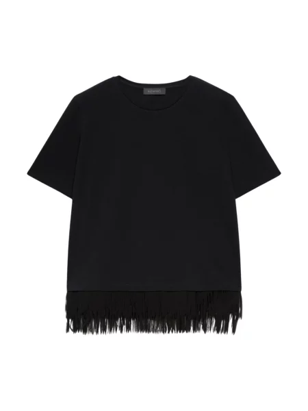 Lniana koszulka Elena Miro' z frędzli czarna