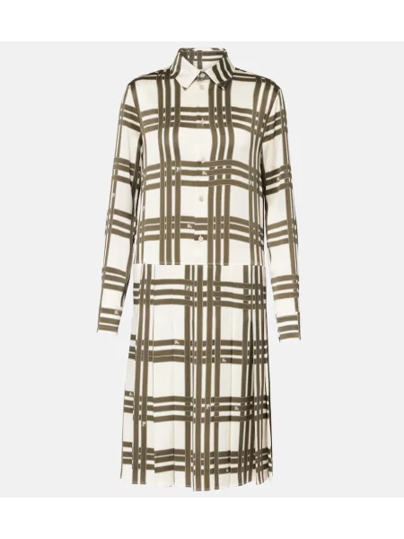 Jedwabna sukienka koszulowa Burberry w kratkę garniturowa biała