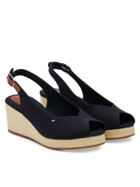 Tommy Hilfiger Sandály Flag Mid Wedge Espad Slingback Tmavomodrá