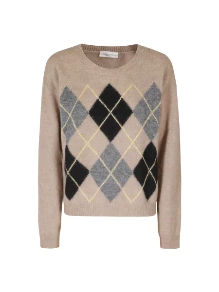 Sweter Roberto Collina wełniany z wzorem argyle beżowy