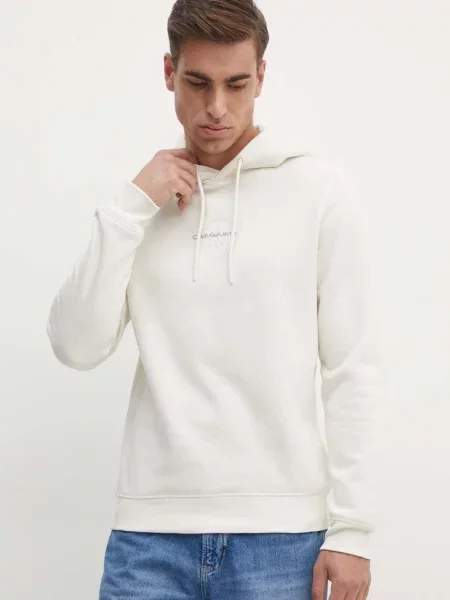 Суичър с качулка Calvin Klein Jeans с апликация бяло