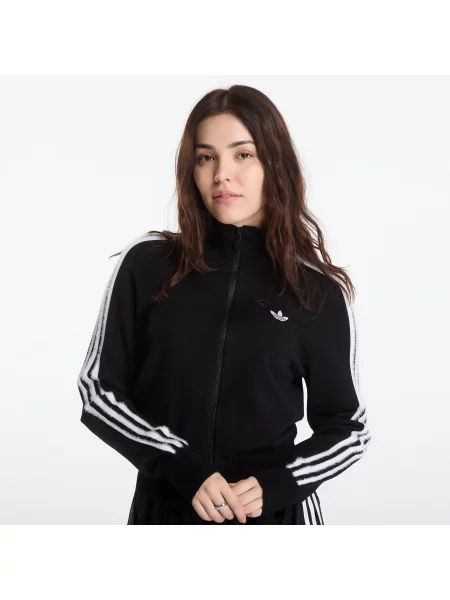 Pulover adidas Knitted Firebird Track Top Black/ White XS negru
