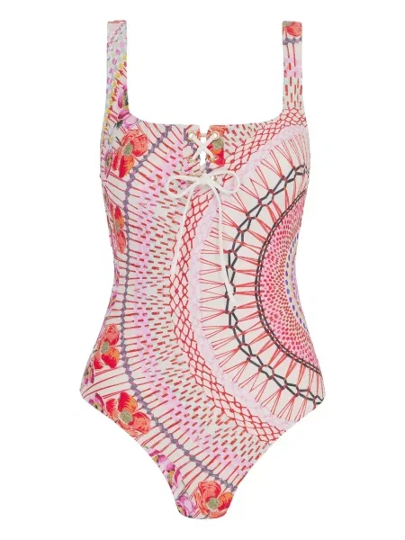 Бански Temperley London с връзки на цветя с дантела розово