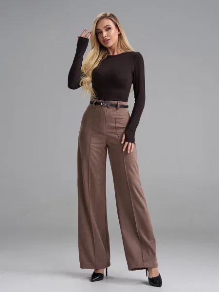 Штани класичні ISSA Plus штучна замша бежевий