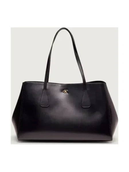 Pocnitură geantă shopper Calvin Klein din piele negru
