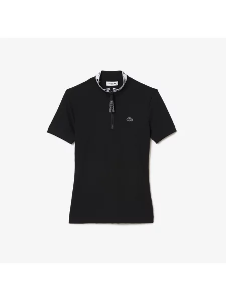 Lacoste Koszulka Polo Active Half Zip Z Nadrukiem Slim Fit czarna