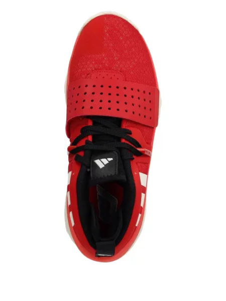 Geacă cu puf Adidas din piele de căprioară cu dungi cu glugă albastru