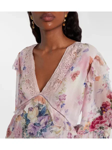 Rochie Camilla de mătase cu model floral roz