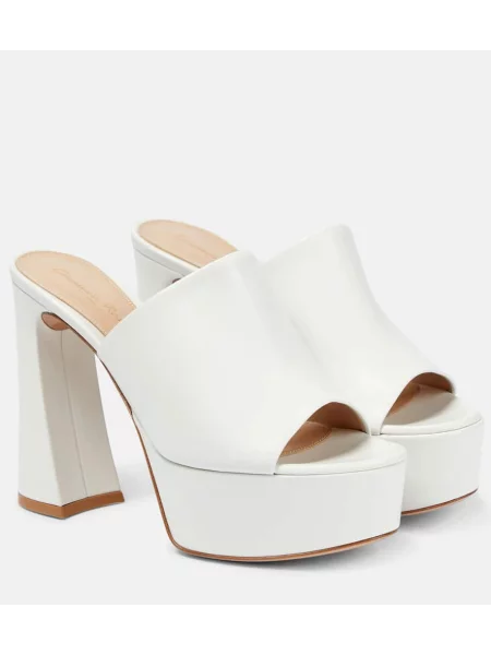 Papuci tip mules Gianvito Rossi din piele cu platformă alb