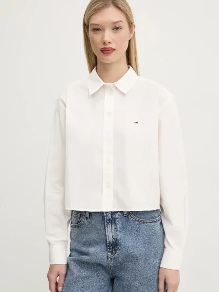Tommy Jeans camasa din femei cu guler clasic relaxed alb