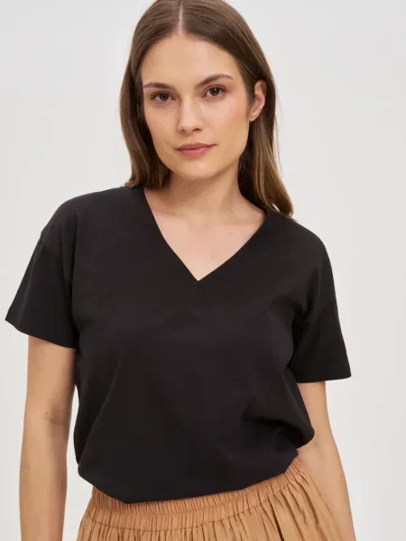 Tricou Marisse cu decolteu în V negru