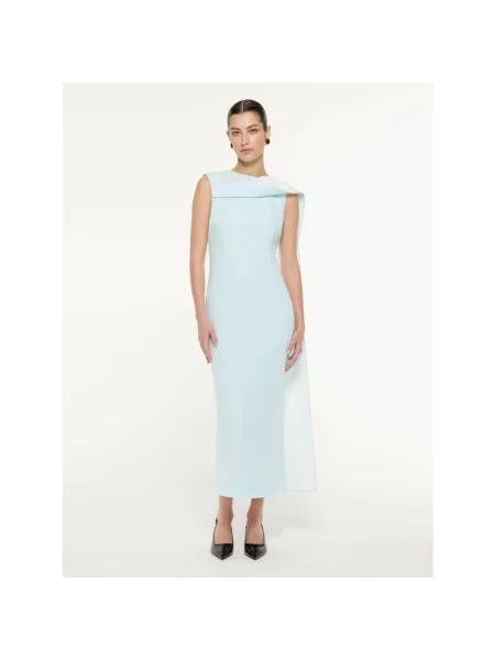 Satynowa sukienka midi Roland Mouret niebieska