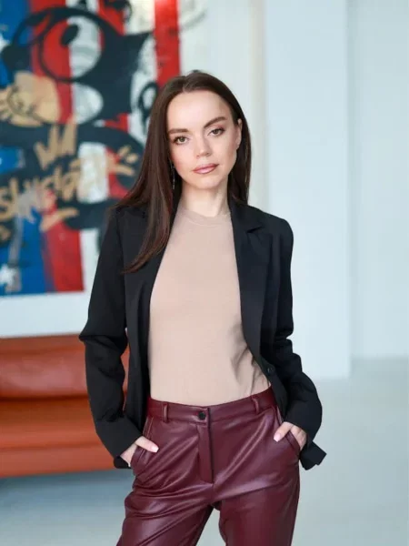 Кожаные повседневные брюки Ladylike бордовые
