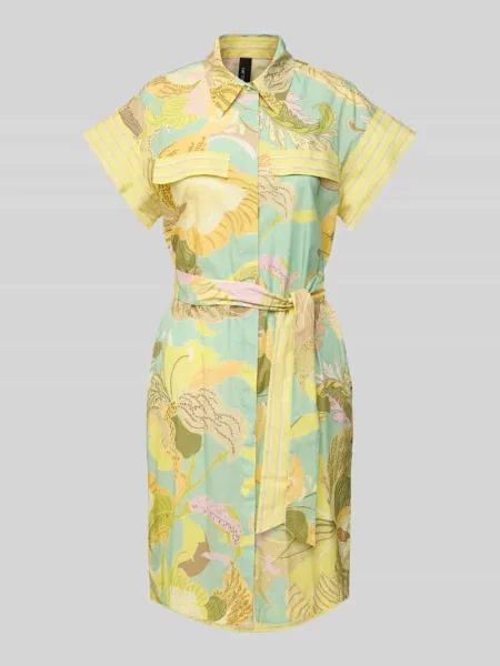 Sukienka koszulowa o długości do kolan z mieszanki lnu z wiązanym paskiem Marc Cain żółta