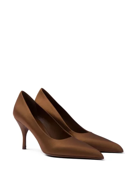 Pantofi cu toc Prada din satin maro