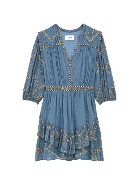 Rochie mini Ba&sh cu volane evazată albastru