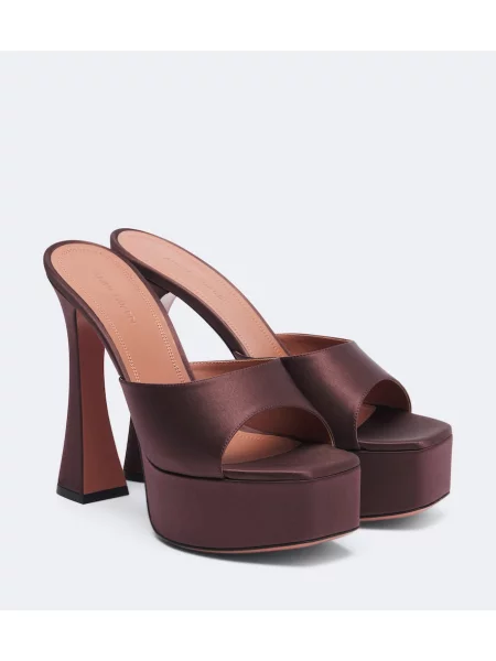 Papuci tip mules Amina Muaddi din satin cu platformă