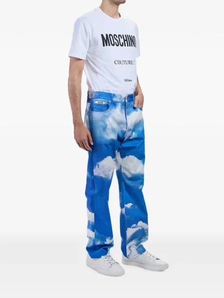 Blugi drepți Moschino cu imagine albastru