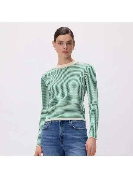 Reserved Pruhované tričko s dlouhým rukávem zelená