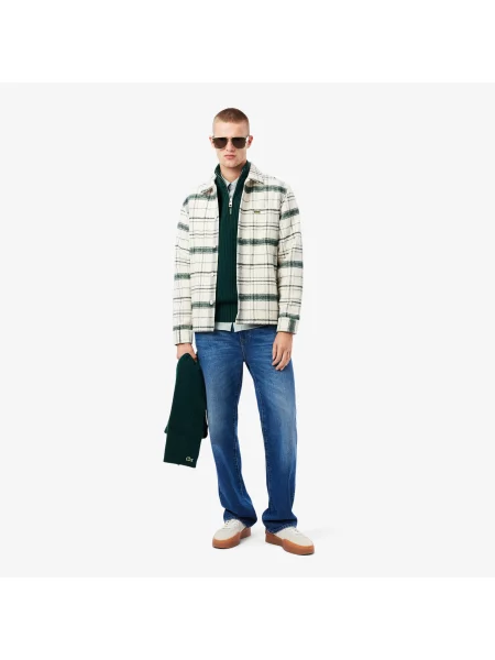 Lacoste Gruby Sweter Z Wełny Czesanej Z Zamkiem Pod Szyją szary