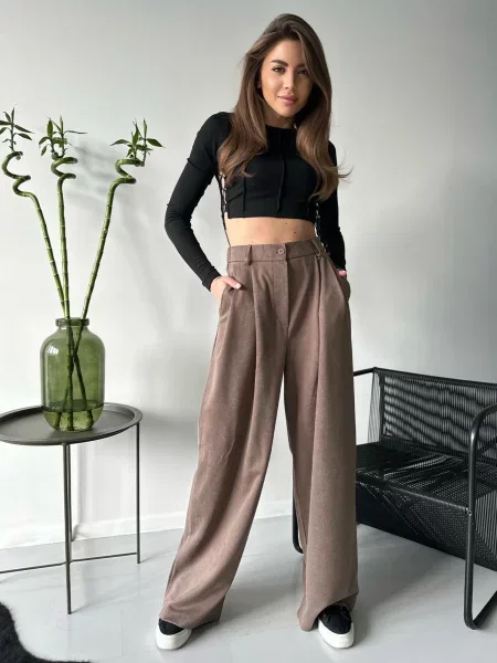 ISSA Plus Штани палаццо без підкладки коричневий