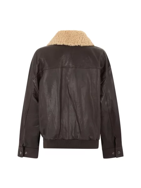 Kurtka skórzana Weekend Max Mara brązowa