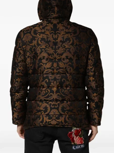 Φλοράλ μπουφάν Dolce & Gabbana με κουκούλα ζακάρ μαύρο