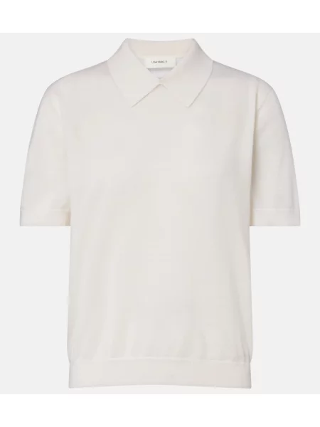 Tricou polo Lisa Yang din cașmir alb