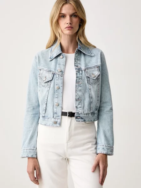 BOSS Orange geacă de tranziție pentru femei din denim C_TRUCKER JKT albastru