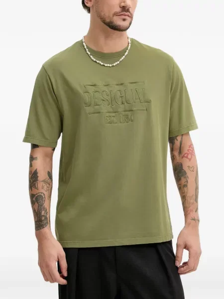 Tricou Desigual cu broderie verde