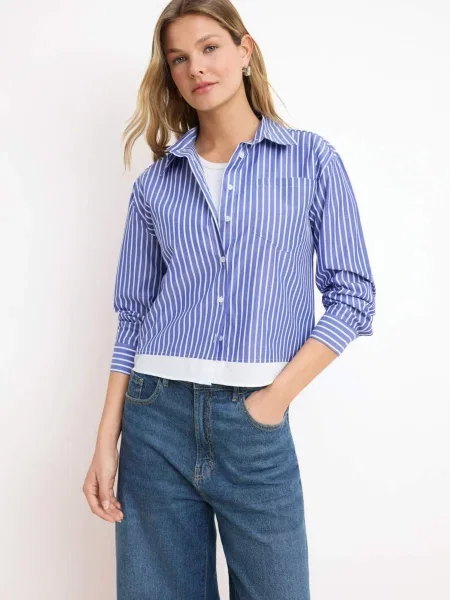 Trendyol Bluză bleumarin alb