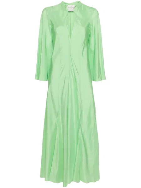 Rochie maxi Forte_forte cu decolteu în V evazată verde