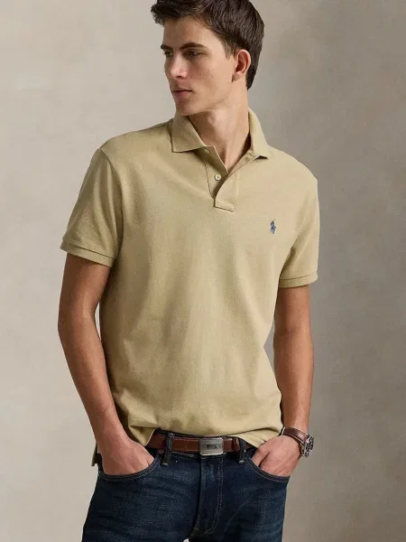 Тениска с яка Polo Ralph Lauren с изчистен дизайн синьо